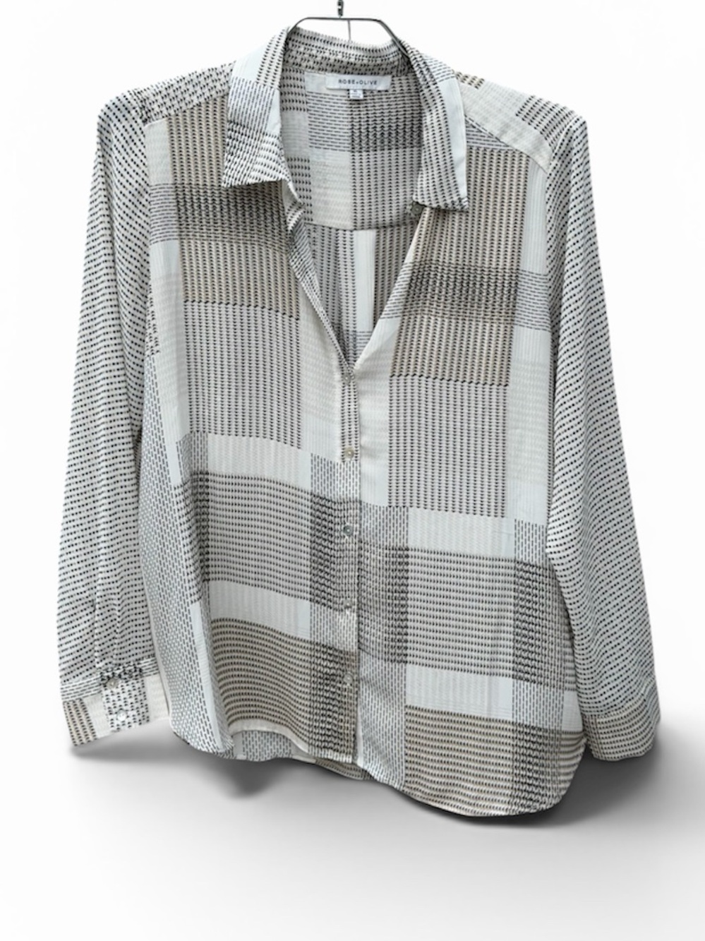 Rose & Olive Black & White Plaid Button-Up Blouse- Sheer-lightweight -XL
